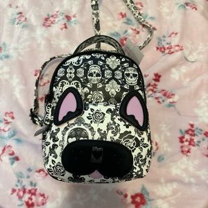 betsy johnson backpack purse crossbody black & white skull floral handbag NWT